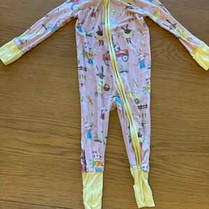 Little Sleepies Pink and Yellow Bunny Farm Print Footie